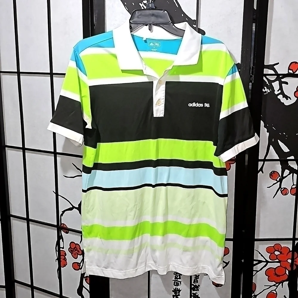 Adidas Striped Multicolor Polo Shirt Medium